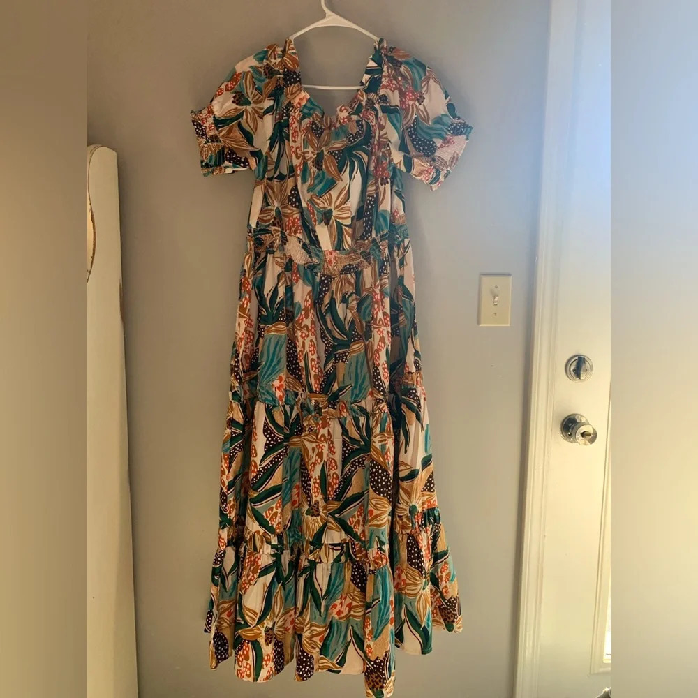 Woman’s Her Destiny Floral Ruffled Tiered Off The Shoulder Maxi Dress Size 1x